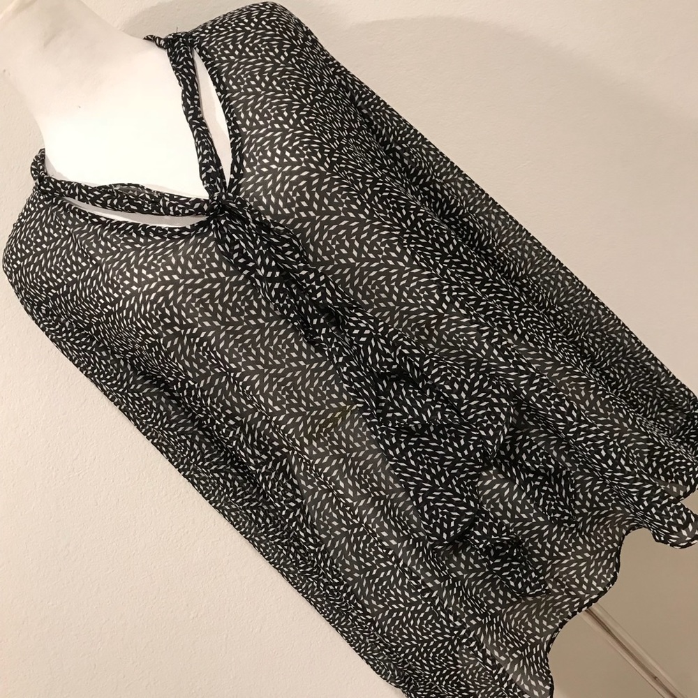 Forever 21 Black Long Sleeve Sheer Blouse Neck Tie